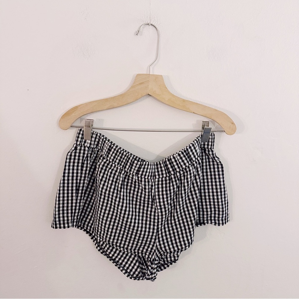Edikted Plaid Black and White Gingham Shorts Elastic Waist Boxer - Picture 2 of 8